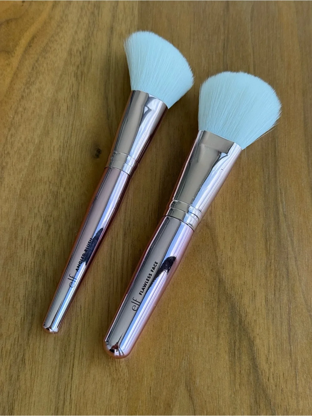 ELF Rose Gold Handle Makeup Blush Brushes with White Bristles (Set of 2)